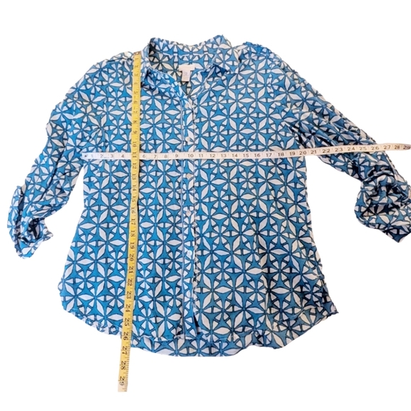 Chicos Women's Button Down Blue Pattern 100% Cotton Long Sleeve Size‎ 2 Medium - Picture 3 of 4